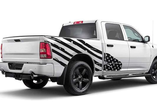 Side Bed Flag USA Graphics Vinyl Decals Compatible with Dodge Ram Crew Cab 1500